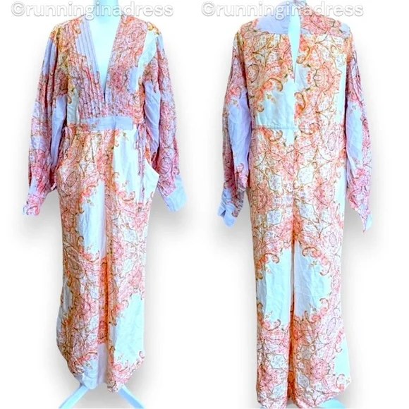NWOT Free People Blooming Fields Ballon Sleeve Jumpsuit In Floral Combo Small